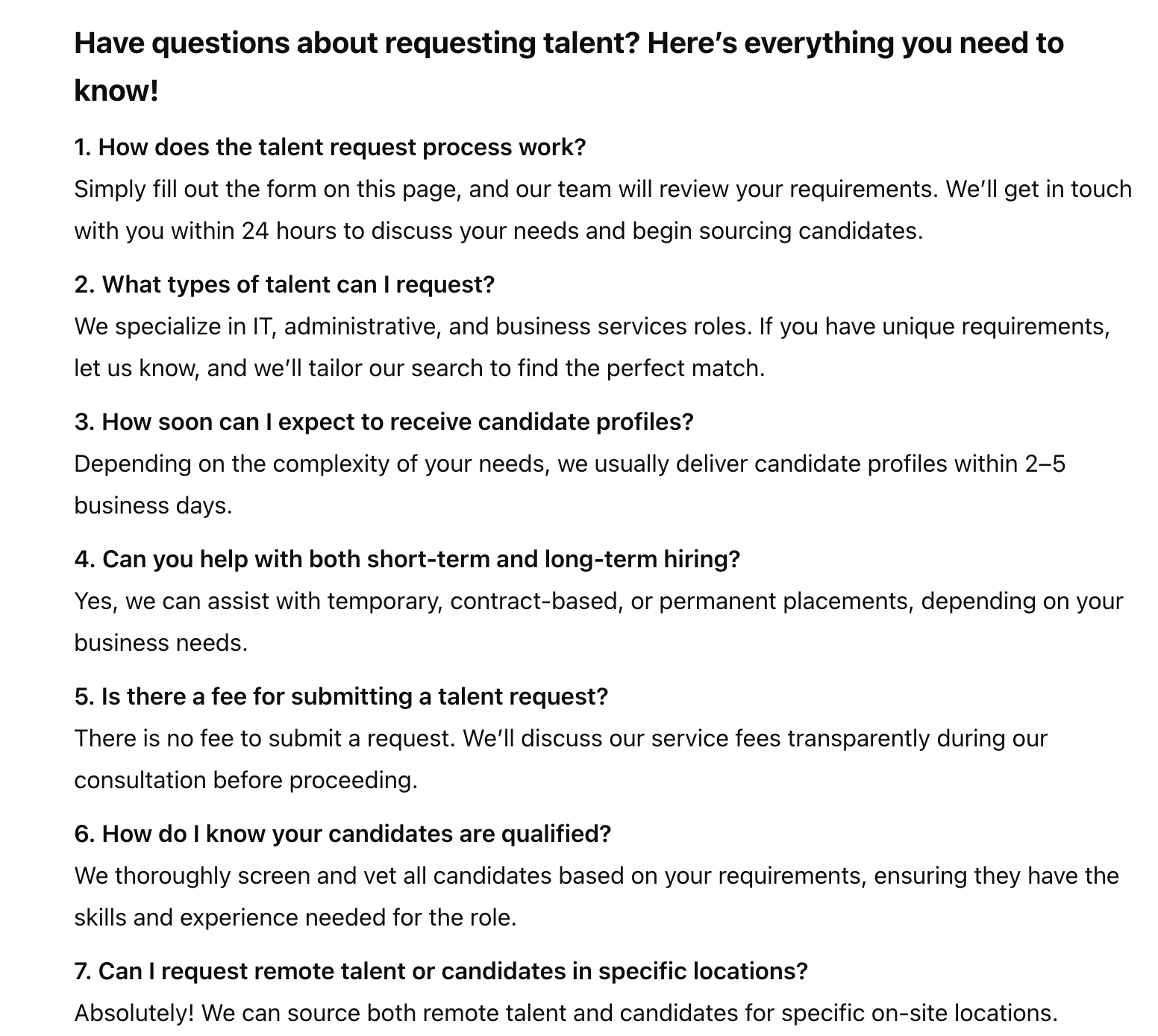 FAQ for client request form